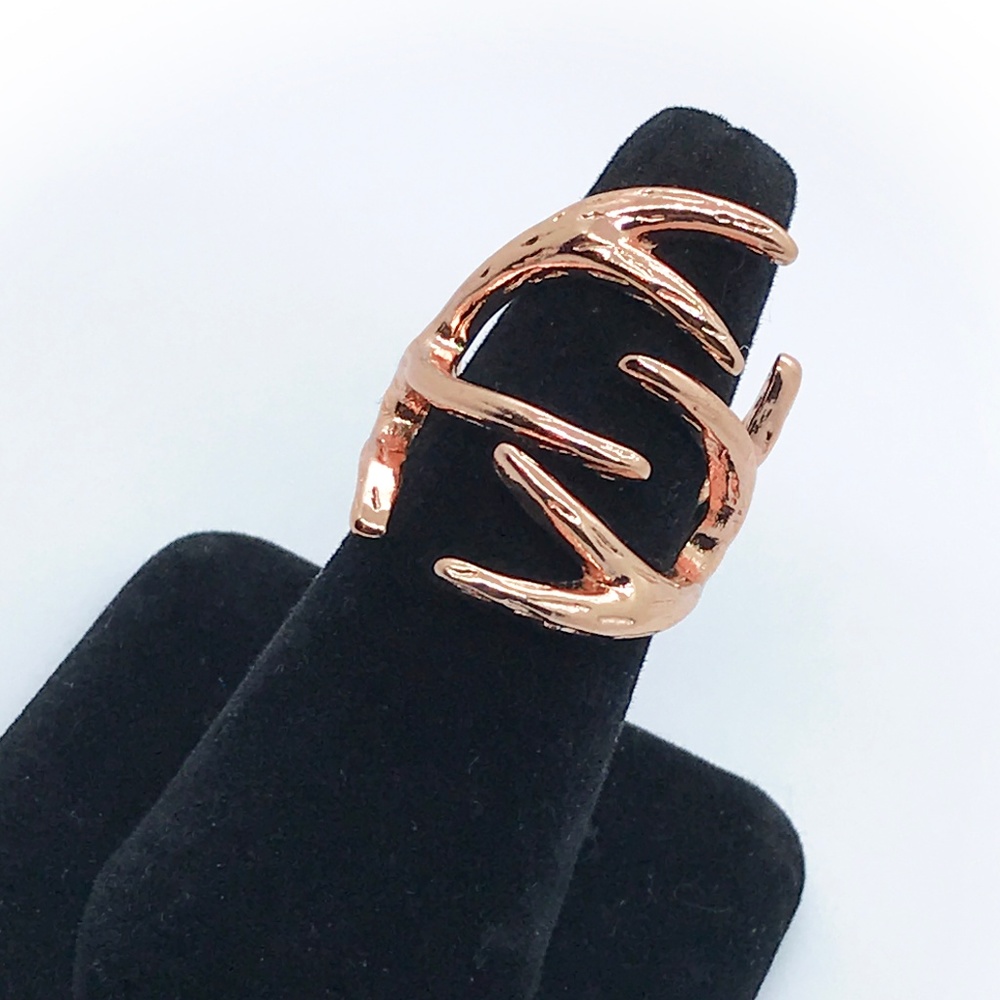 Enchanting Rose-gold Antler Ring / Velvet Gift Bag